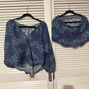 Ava Sky Blue and Green Leaf Blouse